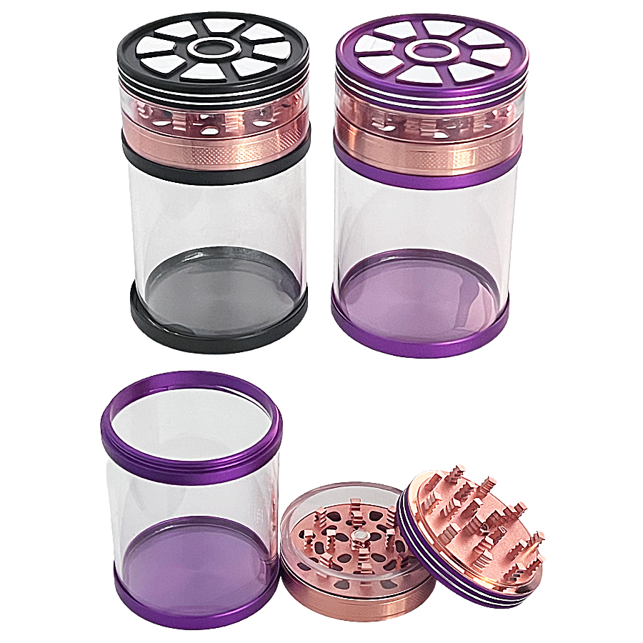Crushers Metallic Top Design With LED Glass Jar 3 Part Grinder (GR706) | 63mm | Assorted Colors product image